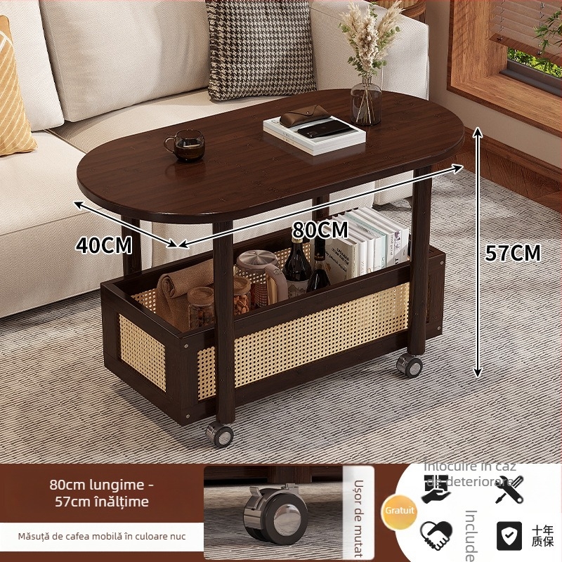 Masă de cafea mică pentru living, mobilă, cu spațiu de depozitare și dulap lateral pentru canapea; lux subtil, design modern