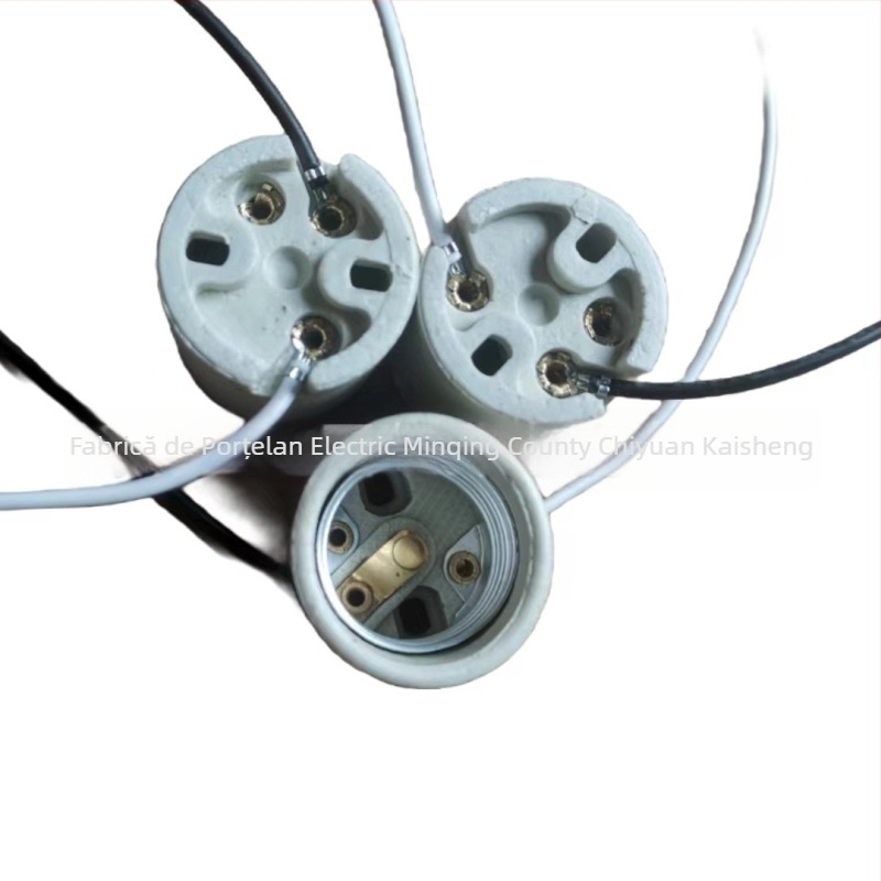 Suport ceramic pentru bec E26 cu cablu, priză ceramică cu filet complet