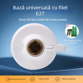 Suport plat pentru bec cu filet E27, bază circulară din plastic de 12 cm, anti-cădere