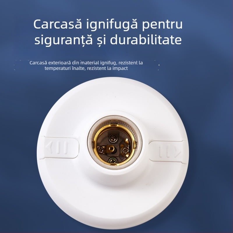 Suport plat pentru bec cu filet E27, bază circulară din plastic de 12 cm, anti-cădere