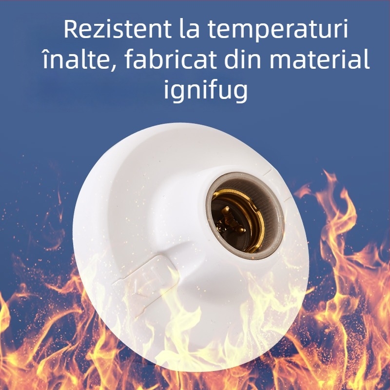 Suport plat pentru bec cu filet E27, bază circulară din plastic de 12 cm, anti-cădere