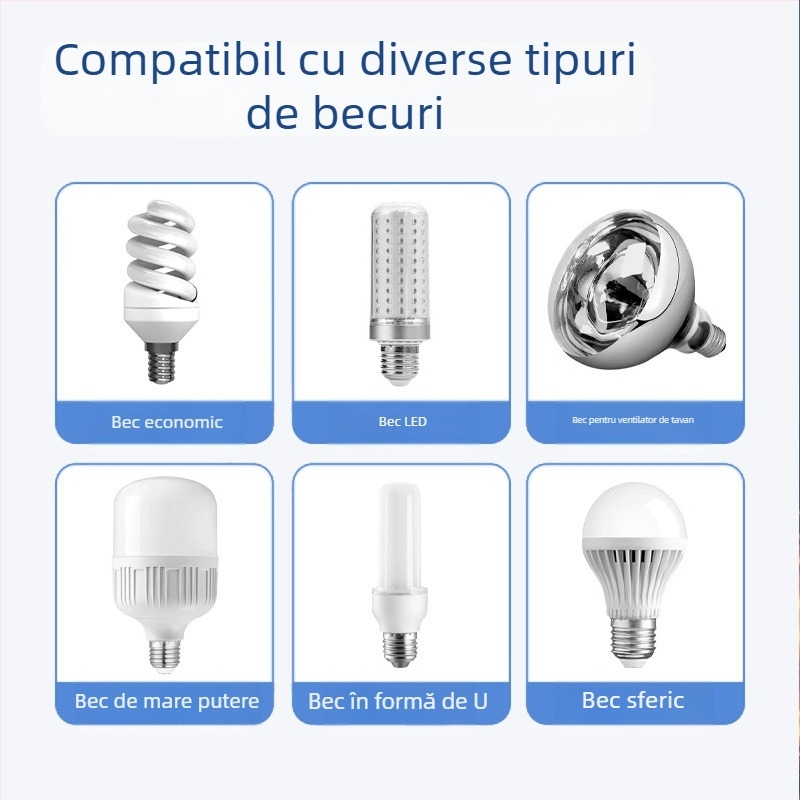 Suport plat pentru bec cu filet E27, bază circulară din plastic de 12 cm, anti-cădere