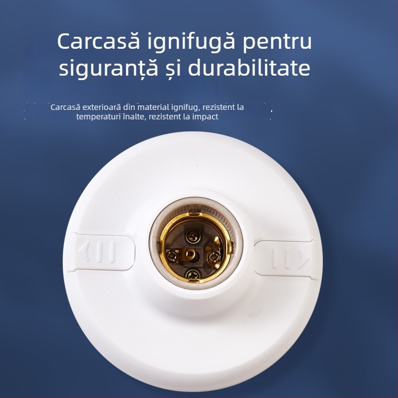 Suport plat pentru bec cu filet E27, bază circulară din plastic de 12 cm, anti-cădere