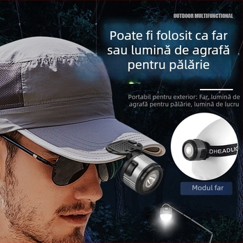 Lampa frontală LED montată pe cap, detașabilă, cu magnet și cârlig, pentru exterior, baterie reîncărcabilă, corp din aliaj de aluminiu