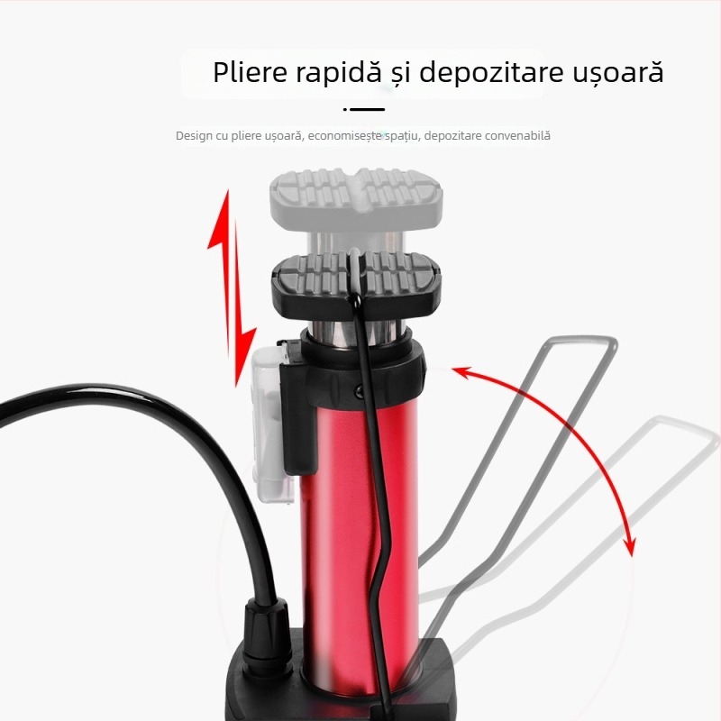Meilong pompă de bicicletă portabilă, compactă, cu pedală, pentru biciclete și motociclete