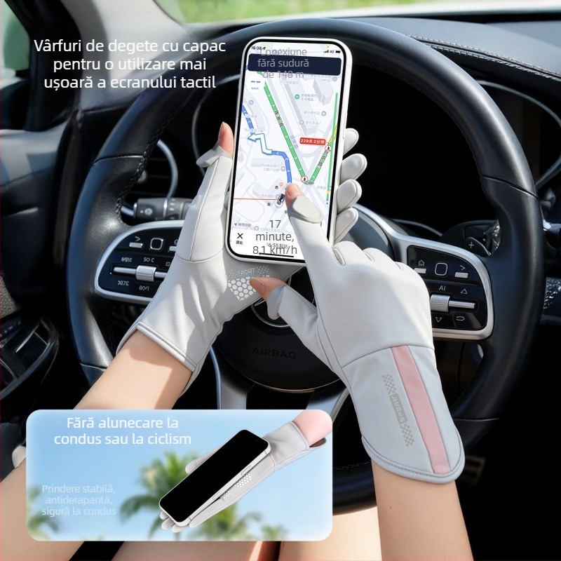 Mănuși ice silk cu protecție UV pentru femei, vară, ușoare și respirabile, pentru conducere și ciclism, fără degete