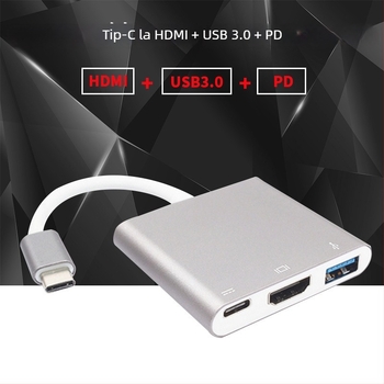Cablu adaptor HDMI 3 în 1 Type-C către HDMI USB 3.1