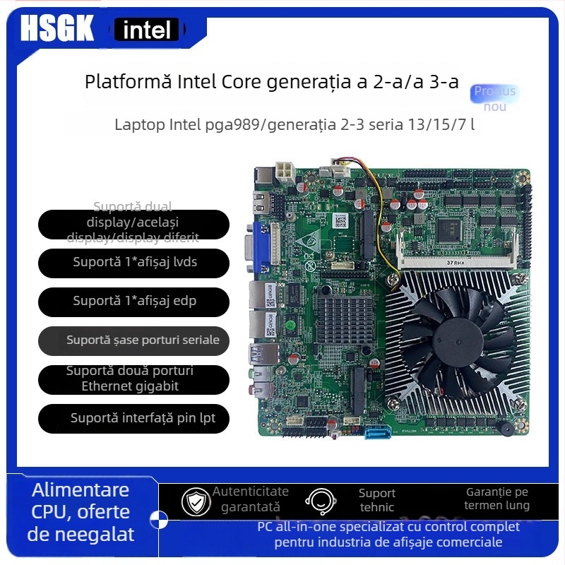 Heshuo HS77 HM65 Placă de bază Mini-ITX industrială cu două interfețe de rețea, șase porturi serial RS-485 și zece porturi USB pentru POS