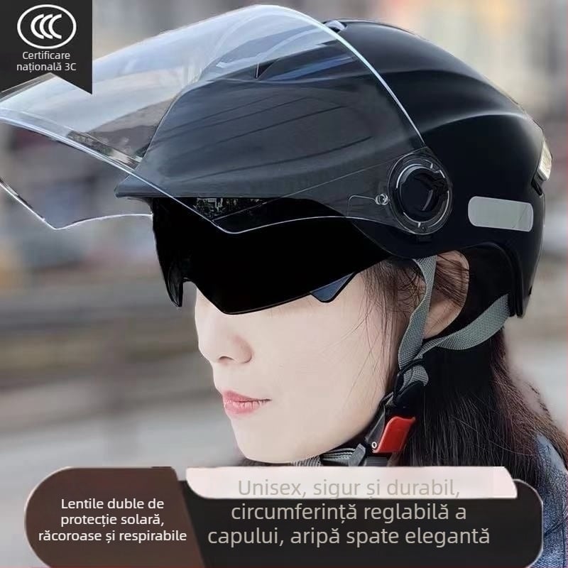 Cască electrică pentru motocicletă, cu vizor dublu, unisex, protecție solară, vară 2025, pentru toate anotimpurile