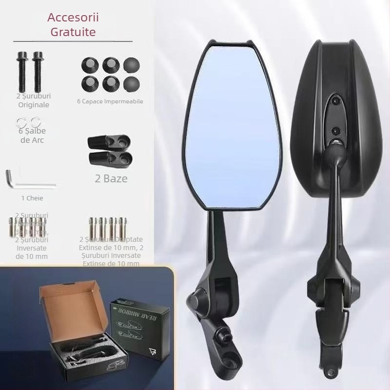 AOS4 Oglindă retroviziune din aluminiu, anti-reflexie, pentru vehicule electrice și motociclete, exterior, HD