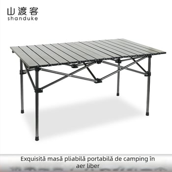 Set masă și scaune pentru exterior, masă pliabilă în stil Egg-Roll pentru camping și picnic, din aliaj de fier