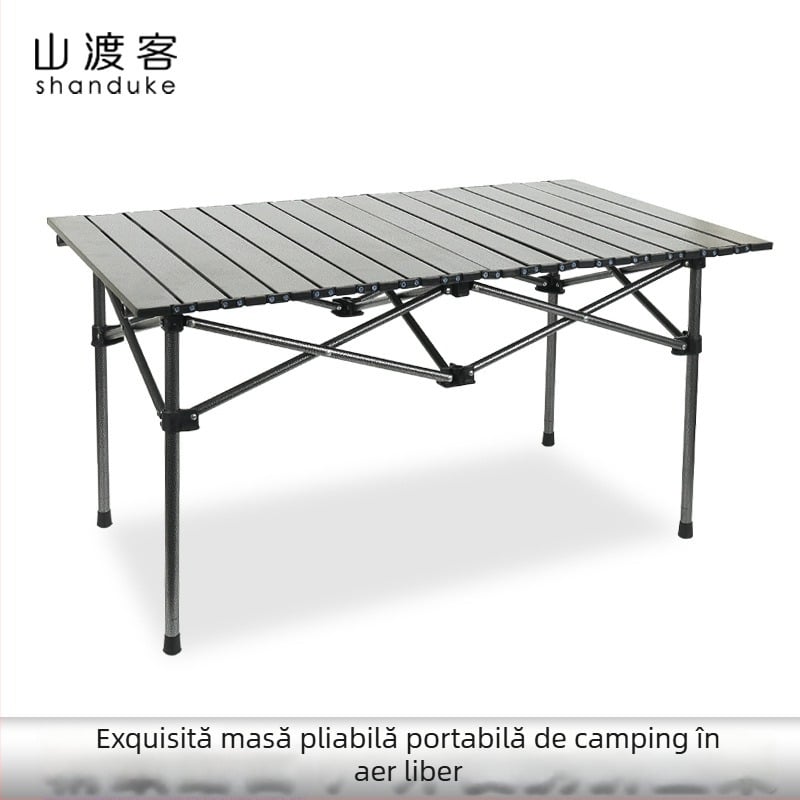 Set masă și scaune pentru exterior, masă pliabilă în stil Egg-Roll pentru camping și picnic, din aliaj de fier