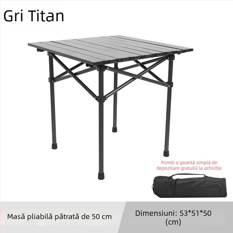 Set masă și scaune pentru exterior, masă pliabilă în stil Egg-Roll pentru camping și picnic, din aliaj de fier