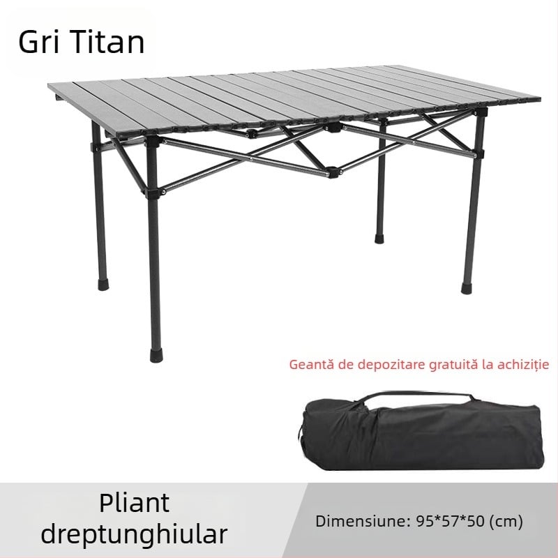 Set masă și scaune pentru exterior, masă pliabilă în stil Egg-Roll pentru camping și picnic, din aliaj de fier