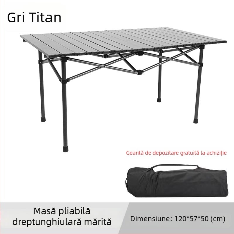 Set masă și scaune pentru exterior, masă pliabilă în stil Egg-Roll pentru camping și picnic, din aliaj de fier
