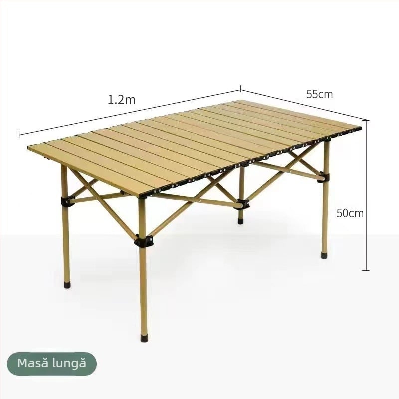 Set masă și scaune pentru exterior, masă pliabilă în stil Egg-Roll pentru camping și picnic, din aliaj de fier