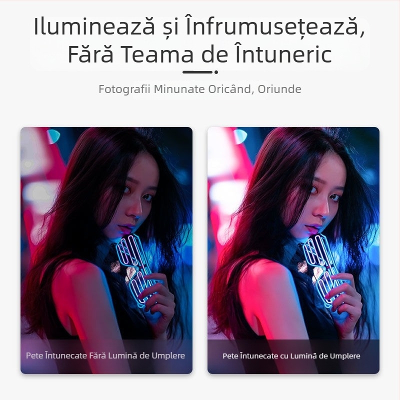 Lumină LED portabilă pentru telefon pentru streaming live și selfie, cu trei temperaturi de culoare, îmbunătățește tenul și conturul feței, fotografii și videoclipuri HD