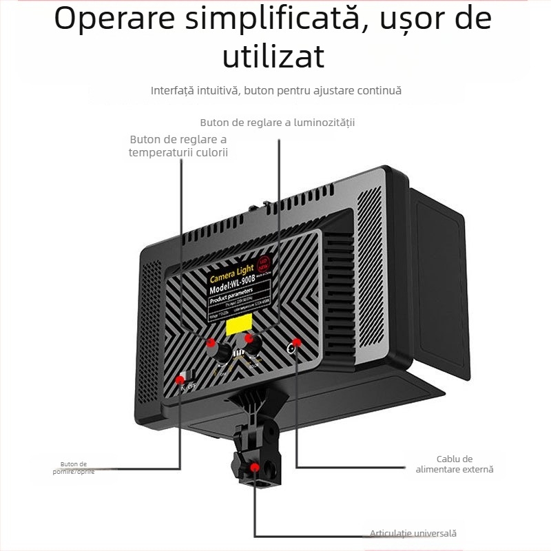 Lumină de fotografie de 40W cu alimentare duală (baterie și priză), panou de lumină ABS moale, lumină pentru înfrumusețare, LED tri-color pentru streaming live, reglabilă