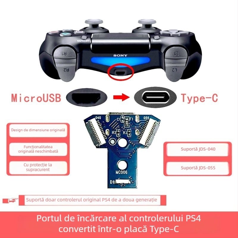 PS4 controler USB-C interfață de încărcare, placă mică DIY pentru modificare pentru controler original de a doua generație JDS-040/055