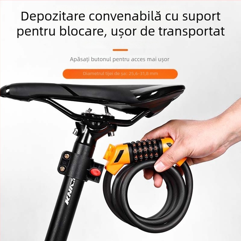 Lacăt pentru bicicletă de munte cu cod anti-furt, cablu din oțel portabil pentru biciclete electrice, accesorii pentru bicicletă