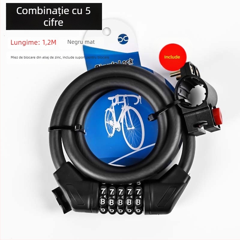 Lacăt pentru bicicletă de munte cu cod anti-furt, cablu din oțel portabil pentru biciclete electrice, accesorii pentru bicicletă