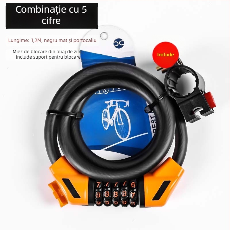 Lacăt pentru bicicletă de munte cu cod anti-furt, cablu din oțel portabil pentru biciclete electrice, accesorii pentru bicicletă