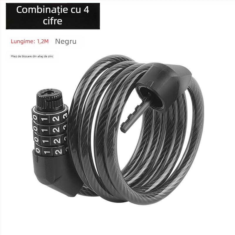 Lacăt pentru bicicletă de munte cu cod anti-furt, cablu din oțel portabil pentru biciclete electrice, accesorii pentru bicicletă