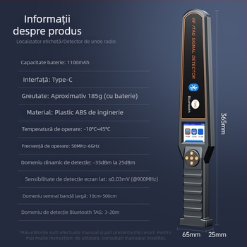 Detector GPS auto, anti-spionaj și anti-monitorizare, detecția semnalelor wireless, detecția AirTag, scanare și detectare, protecție împotriva filmării clandestine