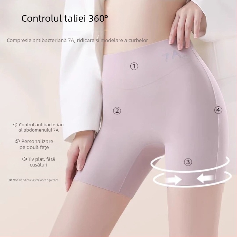 7A șorturi de siguranță pentru femei, talie înaltă din Ice Silk, lenjerie modelatoare 3-in-1 cu controlul taliei și ridicare a șoldurilor, fără margini ascuțite