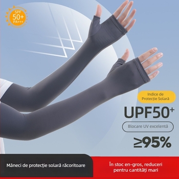 Manșon lung din Ice Silk pentru protecție solară, culoare solidă, pentru ciclism și condus