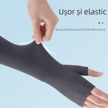 Manșon lung din Ice Silk pentru protecție solară, culoare solidă, pentru ciclism și condus