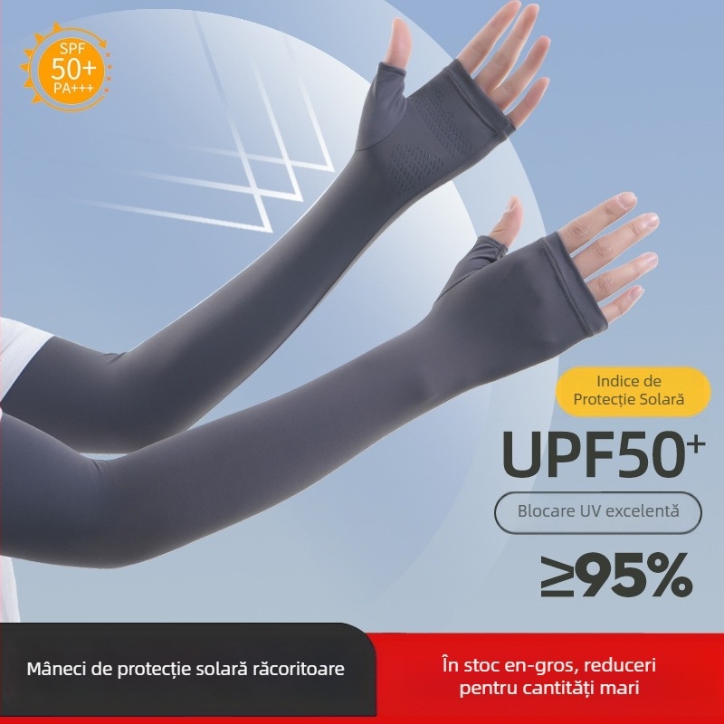 Manșon lung din Ice Silk pentru protecție solară, culoare solidă, pentru ciclism și condus