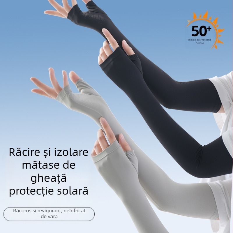 Manșon lung din Ice Silk pentru protecție solară, culoare solidă, pentru ciclism și condus