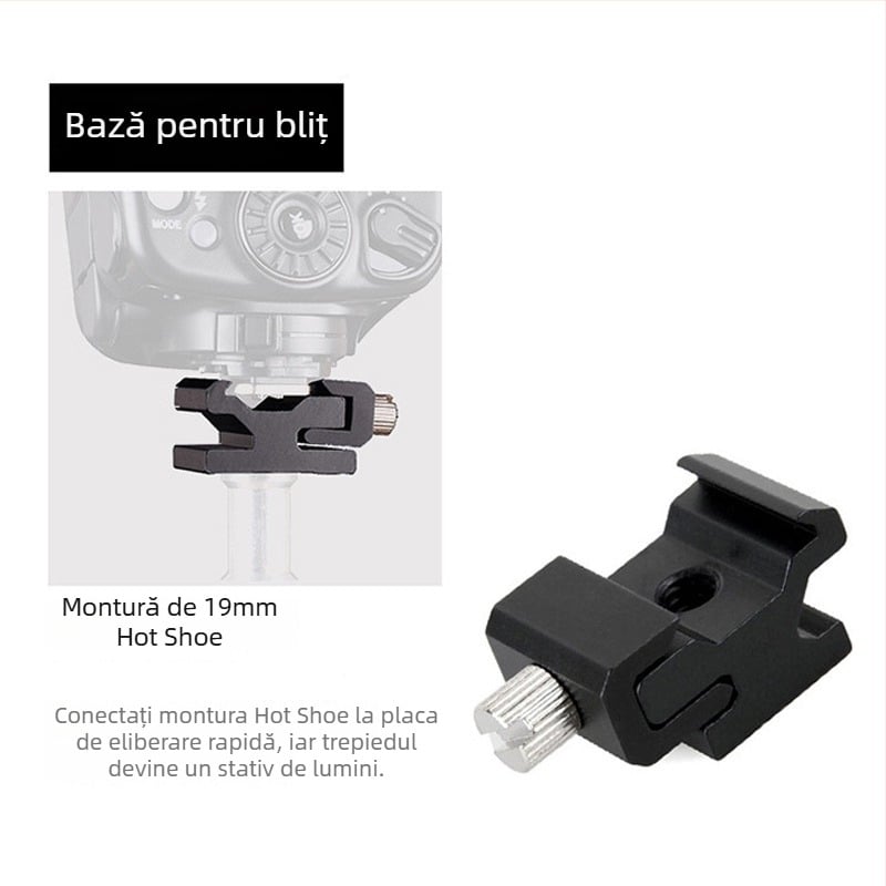 Montură pentru bliț din aluminiu, suport hot shoe cu reglaj și interfață șurub 1/4 inch