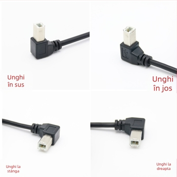 Cablu USB 2.0 pentru imprimantă, unghi de 90°, conector USB-A pătrat, ecranare din cupru, lungimi 0.3/0.5/1 m