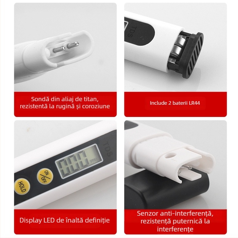 Pen de testare TDS pentru apă de la robinet – detector portabil de calitate a apei (0–9990 ppm, 3V)