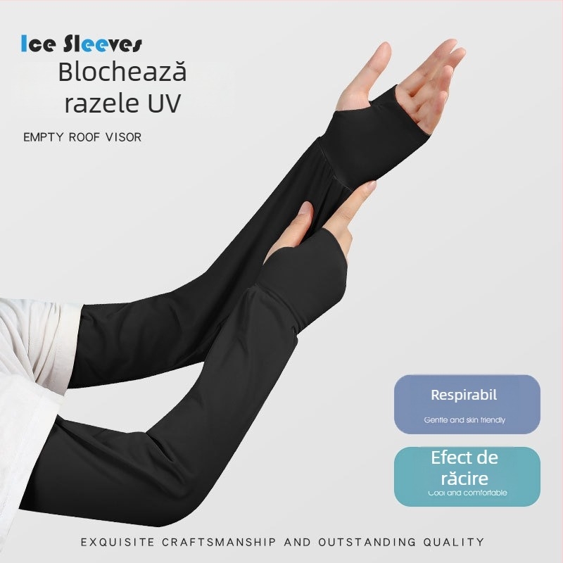 Manșete lungi din ice silk cu protecție UV pentru femei, pentru ciclism în aer liber, culoare solidă, design minimalist