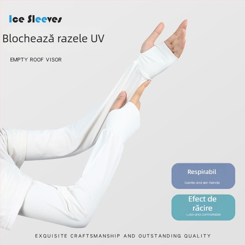 Manșete lungi din ice silk cu protecție UV pentru femei, pentru ciclism în aer liber, culoare solidă, design minimalist