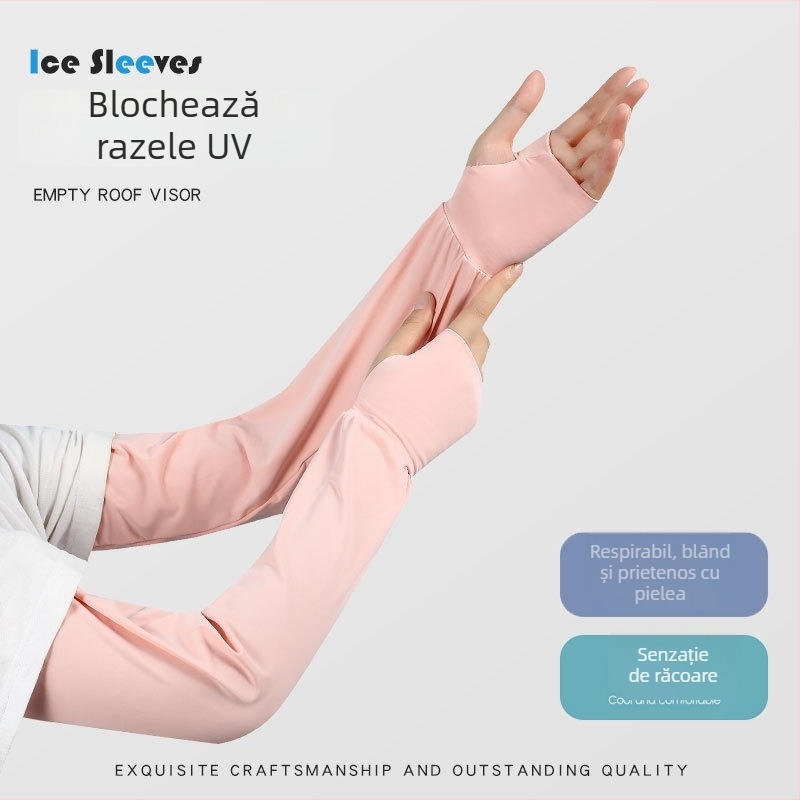 Manșete lungi din ice silk cu protecție UV pentru femei, pentru ciclism în aer liber, culoare solidă, design minimalist
