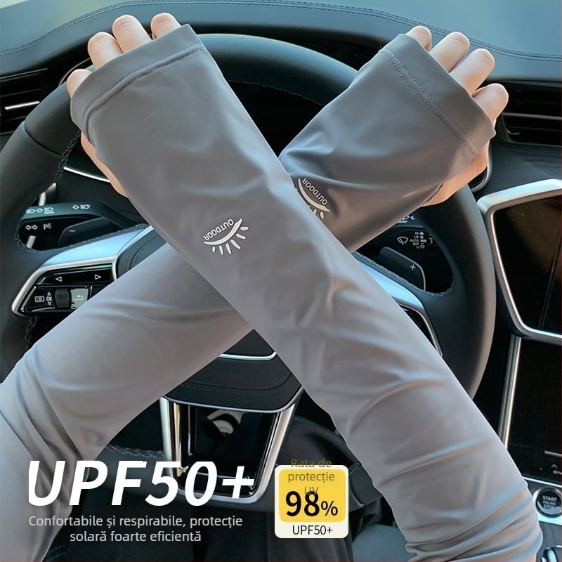OTU Manșete din ice silk, protecție UV, vară – pentru ciclism și condus, largi, ușoare, respirabile, cu emblemă soare