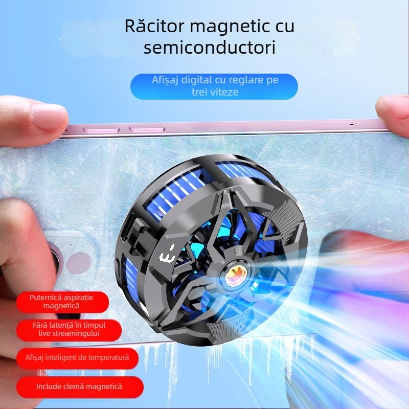 Răcitor magnetic pentru telefon, cu zgomot redus, răcire pe bază de semiconductori, afișaj digital, reglaje ajustabile, prindere pe spate pentru streaming live
