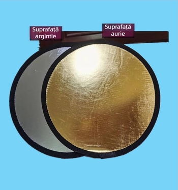 Reflector cinci în unu pliabil pentru fotografie, dimensiuni 60/80/110 cm, culoare: auriu, argintiu, alb, negru, cu difuzie de lumină.