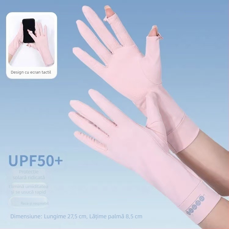 Mănuși de protecție solară de vară pentru femei, subțiri, cu degete parțial expuse, din ice silk, anti-derapare, pentru condus și sport