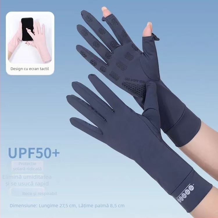 Mănuși de protecție solară de vară pentru femei, subțiri, cu degete parțial expuse, din ice silk, anti-derapare, pentru condus și sport