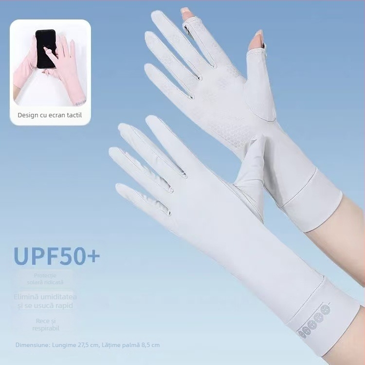 Mănuși de protecție solară de vară pentru femei, subțiri, cu degete parțial expuse, din ice silk, anti-derapare, pentru condus și sport