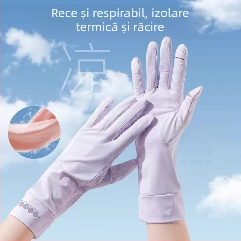Mănuși de protecție solară de vară pentru femei, subțiri, cu degete parțial expuse, din ice silk, anti-derapare, pentru condus și sport