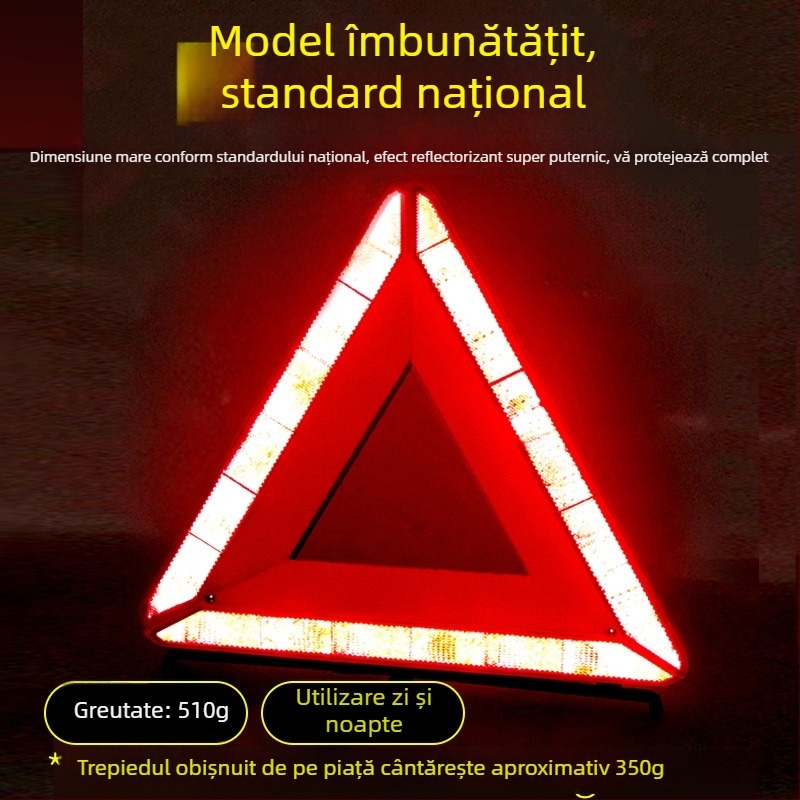 Triunghi de avertizare auto cu suport reflector, stingător de incendiu pliabil și iluminare nocturnă – trusă de siguranță auto