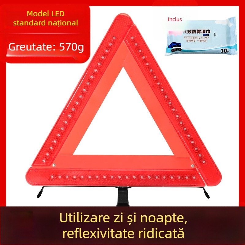 Triunghi de avertizare auto cu suport reflector, stingător de incendiu pliabil și iluminare nocturnă – trusă de siguranță auto