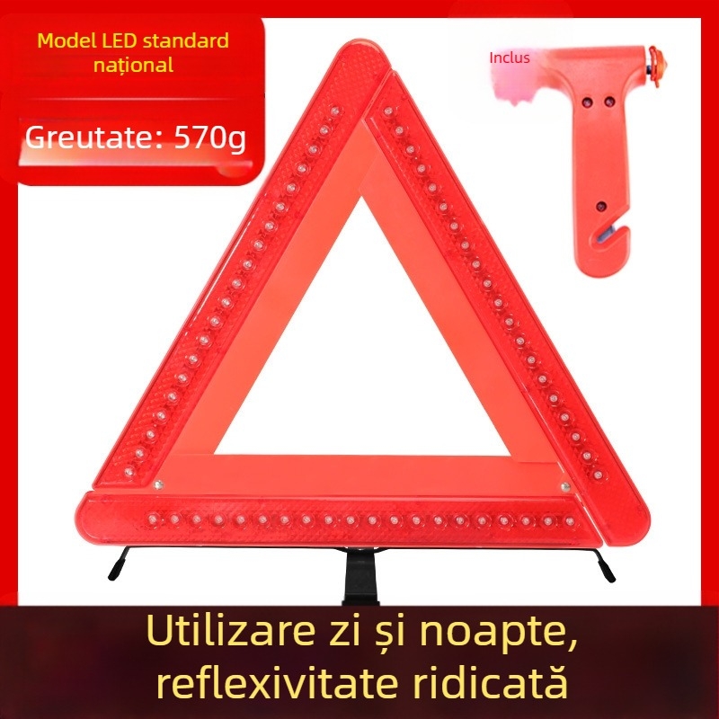 Triunghi de avertizare auto cu suport reflector, stingător de incendiu pliabil și iluminare nocturnă – trusă de siguranță auto