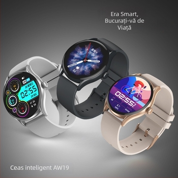 AW19 Smartwatch cu monitorizare a sănătăţii, apeluri Bluetooth şi baterie cu durată lungă, curea din silicon